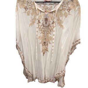 Johnny Was Women's Short Egypt Eyelet Poncho- Cream